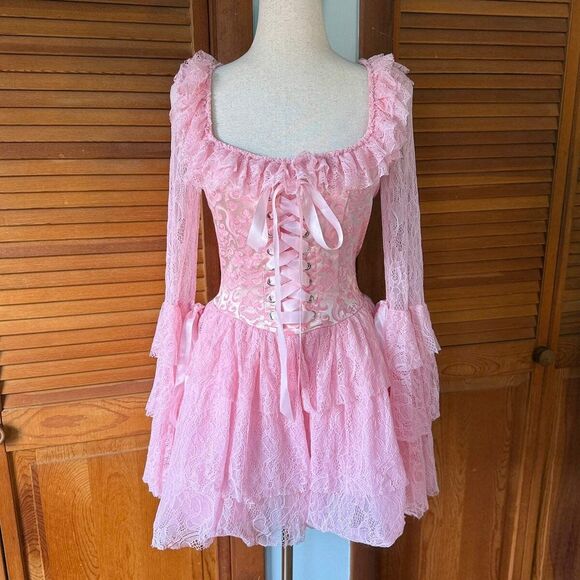 Dolls Kill Pastel Goth Victorian Marie Antoinette They'll Eat Cake Pink Dress - Picture 1 of 11